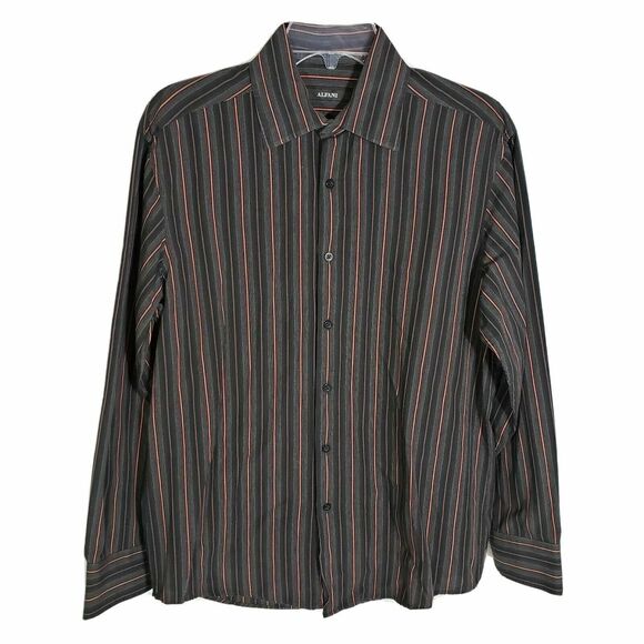 Alfani Mens Shirt Small Button Down Black Orange Striped Long Sleeve Cotton - Picture 1 of 7